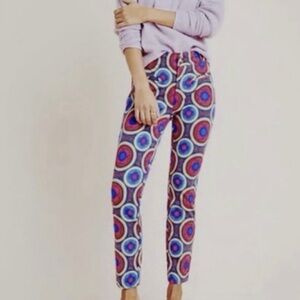 Anthropologie The Essential Slim Cropped Pants Womens Sz 10 Retro Geometric Prin